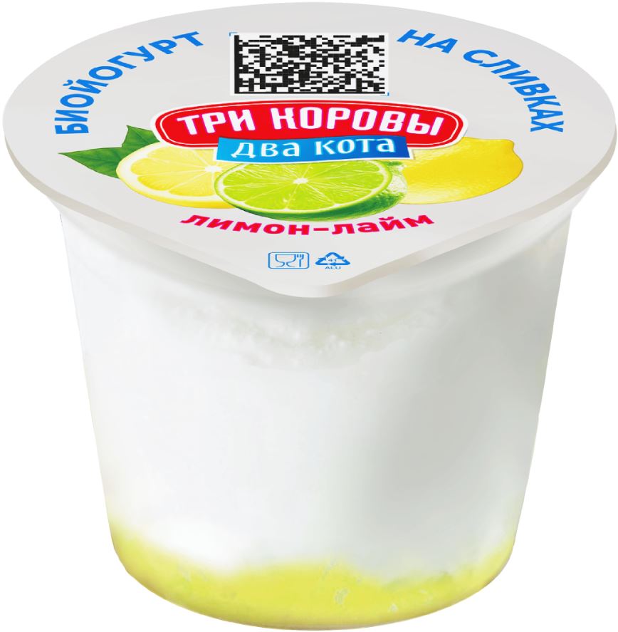 Йогурт 3Коровы 2Кота послойный лимон-лайм 6% 125г ст БЗМЖ