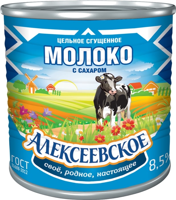 Молоко сгущенное с сахаром ГОСТ 8.5% 380г Алексеевское БЗМЖ