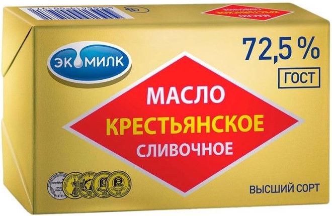 Масло Сливочное Крестьянское 72.5% 180гр Экомилк фольга БЗМЖ