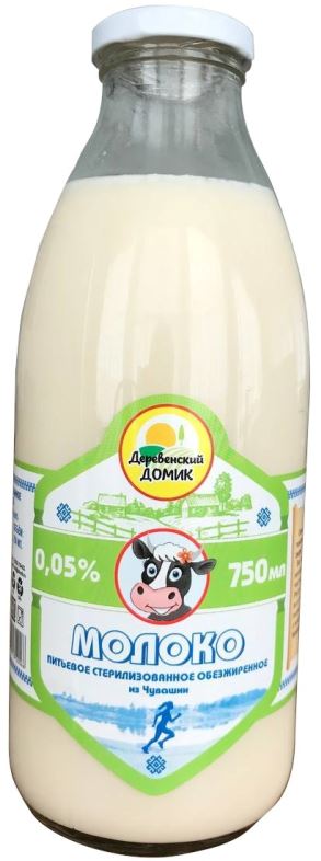 Молоко стерил Деревен Домик Обезжир 0.05% 750мл ст БЗМЖ