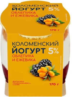Йогурт Коломенский Облепиха-ежевика 5% 170г ст/б БЗМЖ