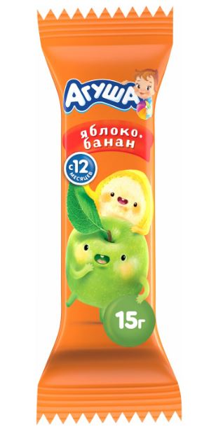 Батончик фруктовый Агуша Яблоко/Банан 15г ф/пак