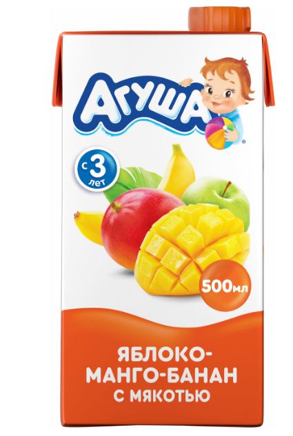 Сок Агуша яблоко/манго/банан с мякотью 500мл т/сл